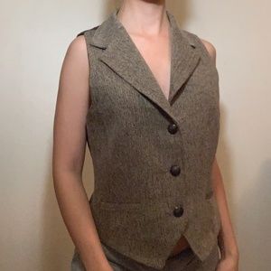 Vintage Tweed Vest with Crested Buttons and Contrasting Back Panel- Size 12